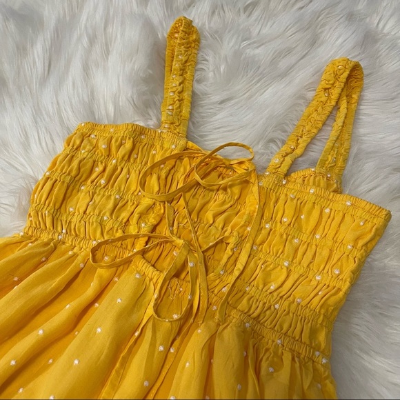 Urban Outfitters Cleo Embroidered Tie-Back Romper Size S In Yellow - Picture 9 of 11